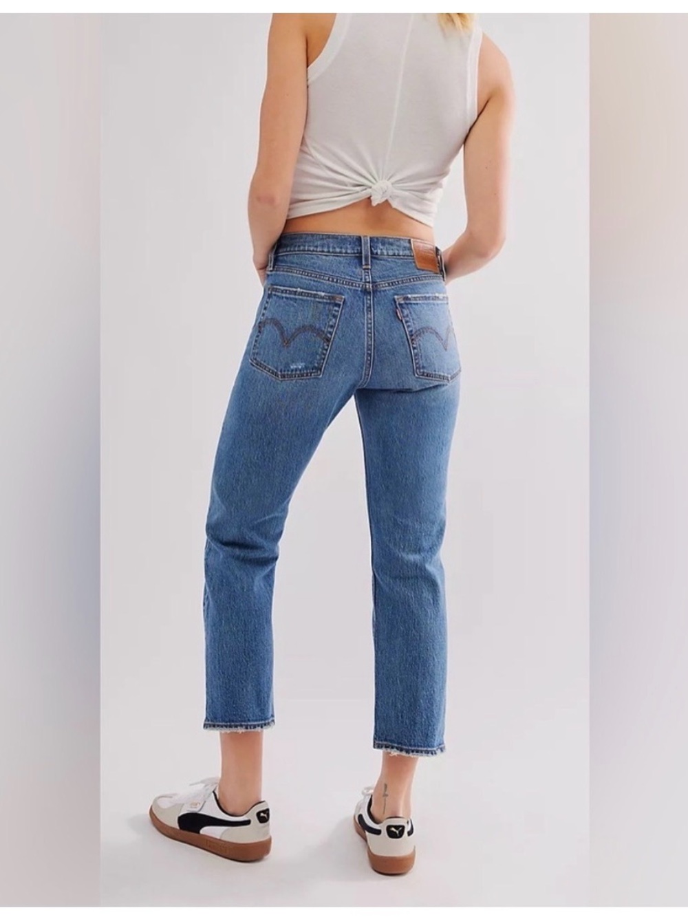 Levi's Premium Wedgie Straight Cropped Raw Hem Blue Jeans- 27